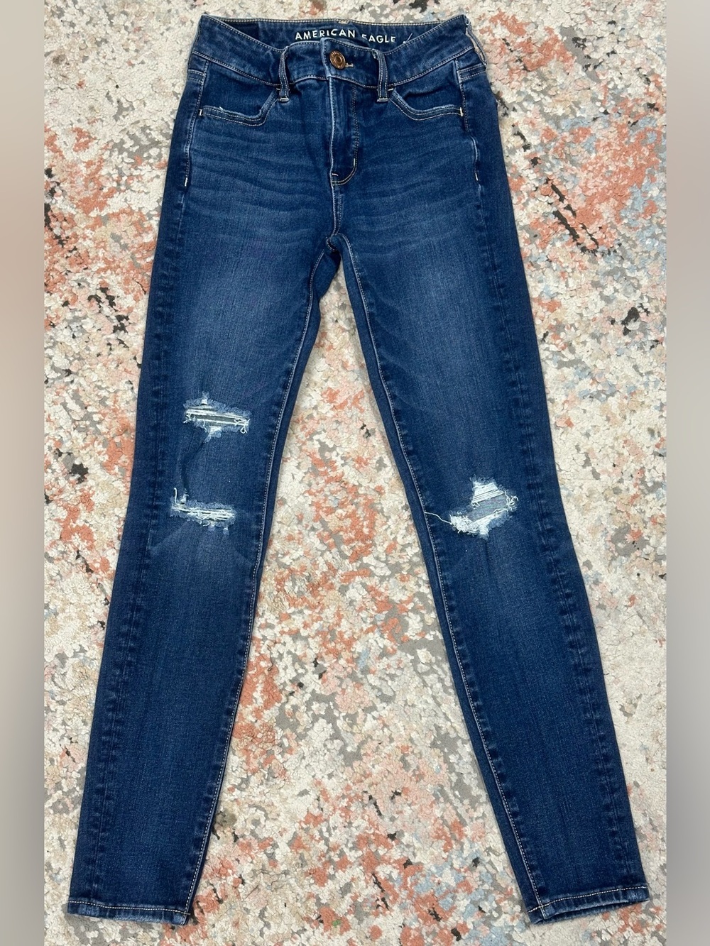 American Eagle Dark Blue Distressed Skinny Jeans